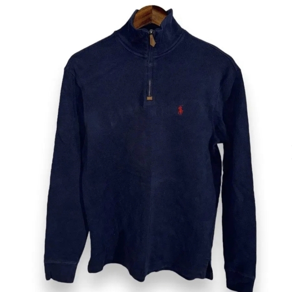 Polo Ralph Lauren Other - Vintage Polo Ralph Lauren Mens Sweater XL 100% Cotton Navy Blue Red Logo 1/4 Zip